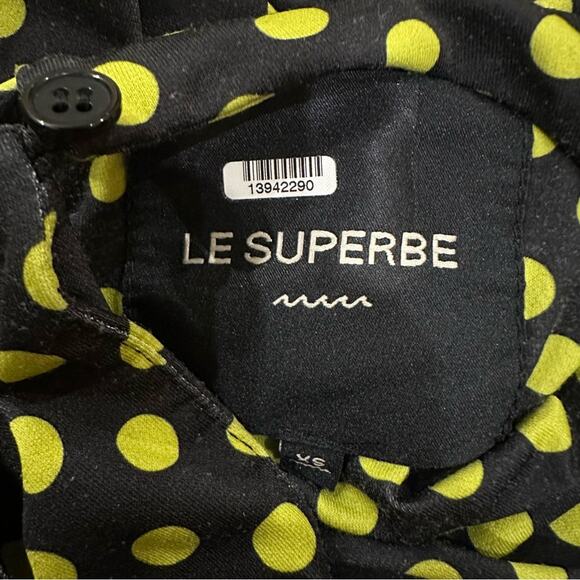 Le Superbe Elastica Black Yellow Neon Polka Jersey Mini Dress Cut Out Back XS - Picture 8 of 14